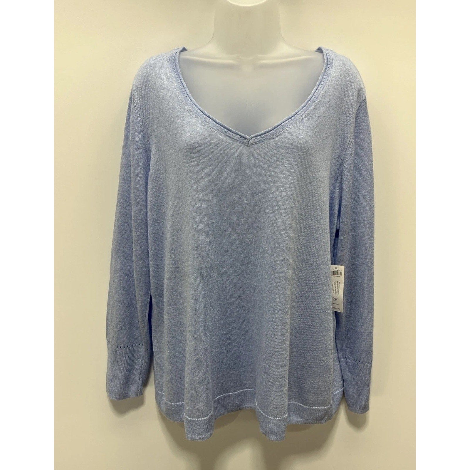 NWT Chicos Pullover Lightweight V Neck Linen Sweater Norwegian Blue Size 2P LP