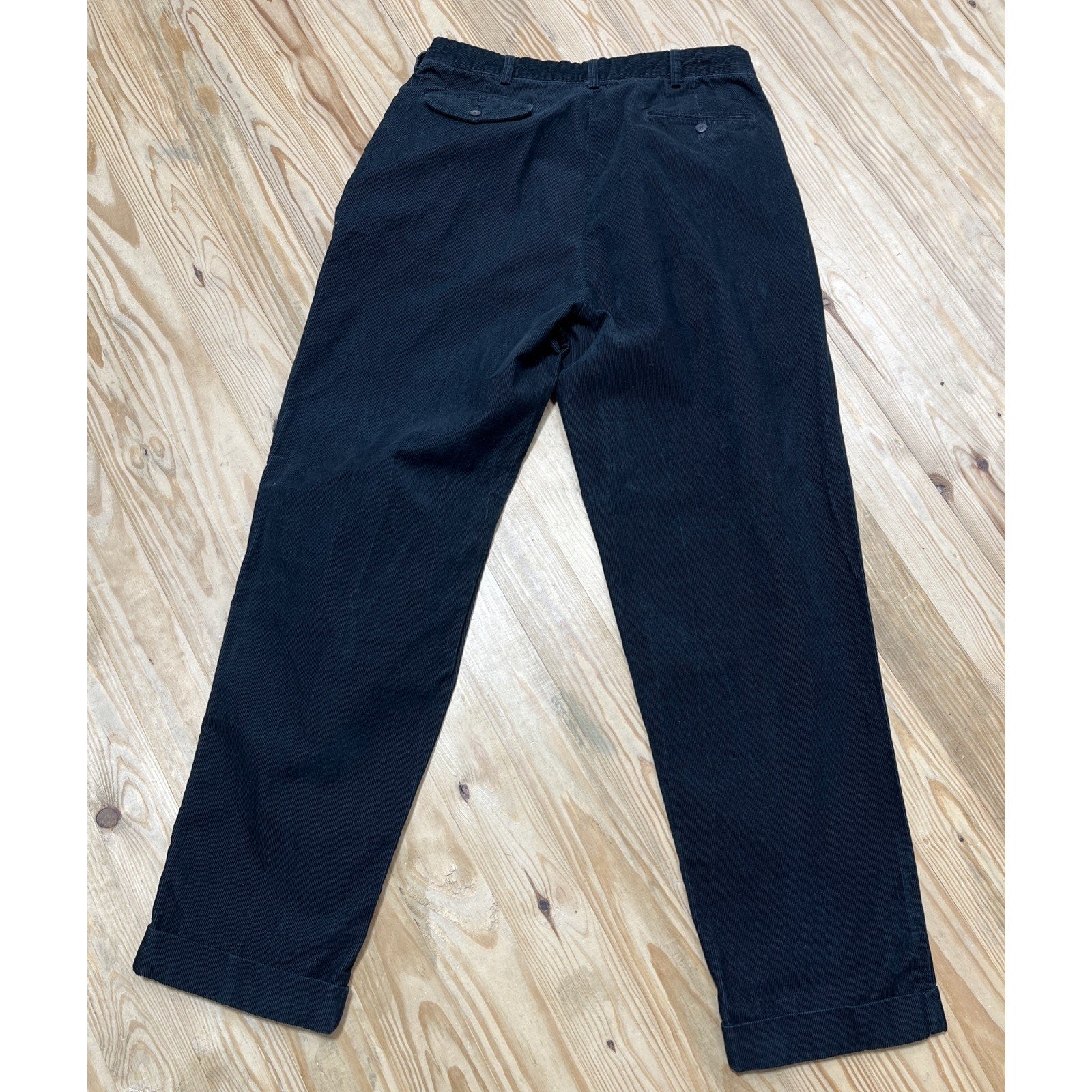 Vintage Polo Ralph Lauren Hammond Pant Mens 34x32 Black Corduroy Cuffed
