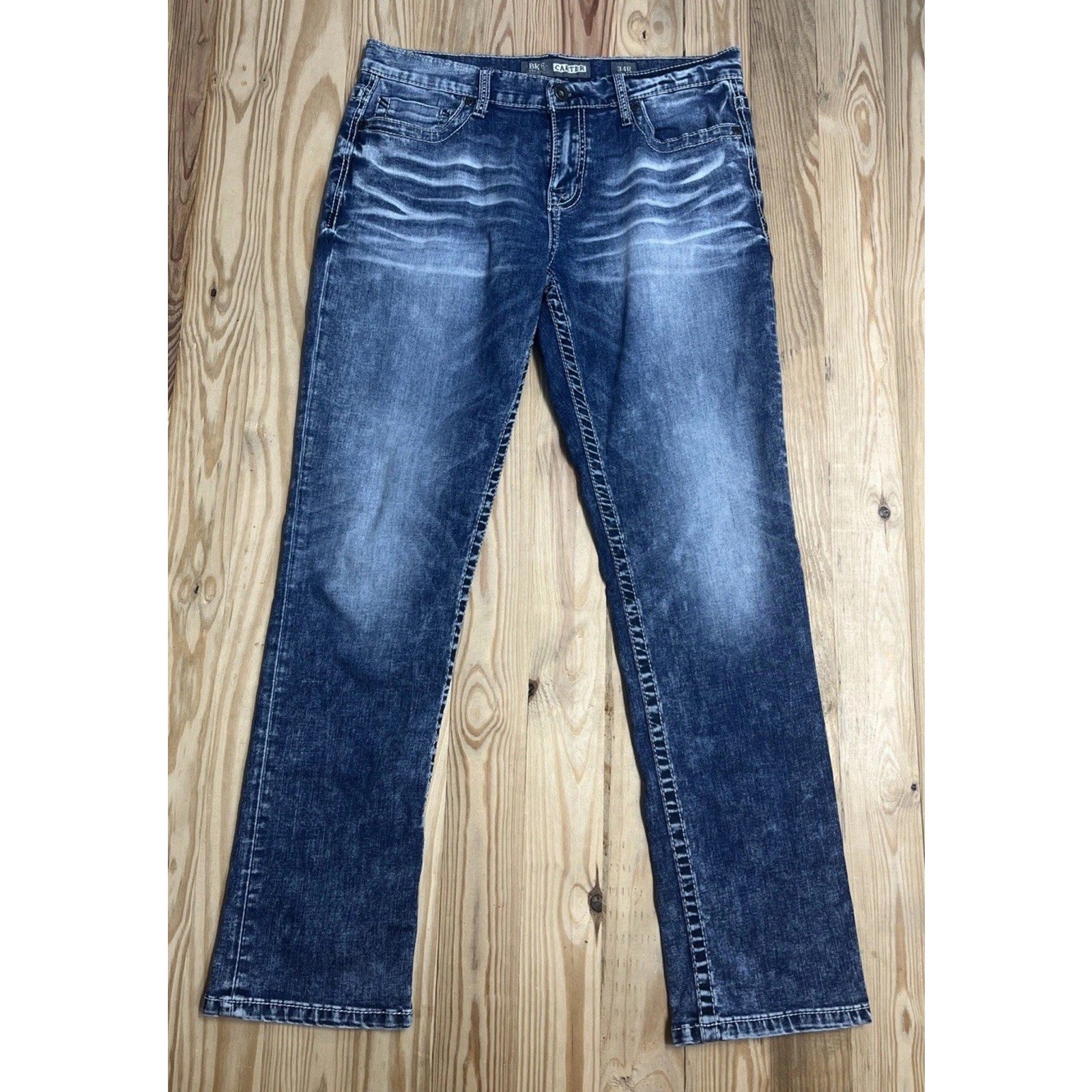 Buckle BKE Carter Jeans Mens 34 Blue Straight Leg Thick Stitch Denim 34x32