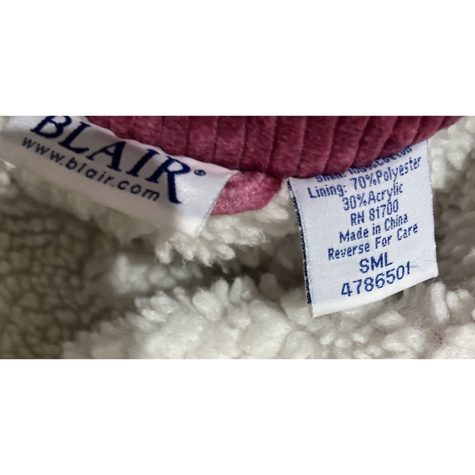 Vintage Blair Blush Pink Corduroy Coat With Fleece Lining Size Small