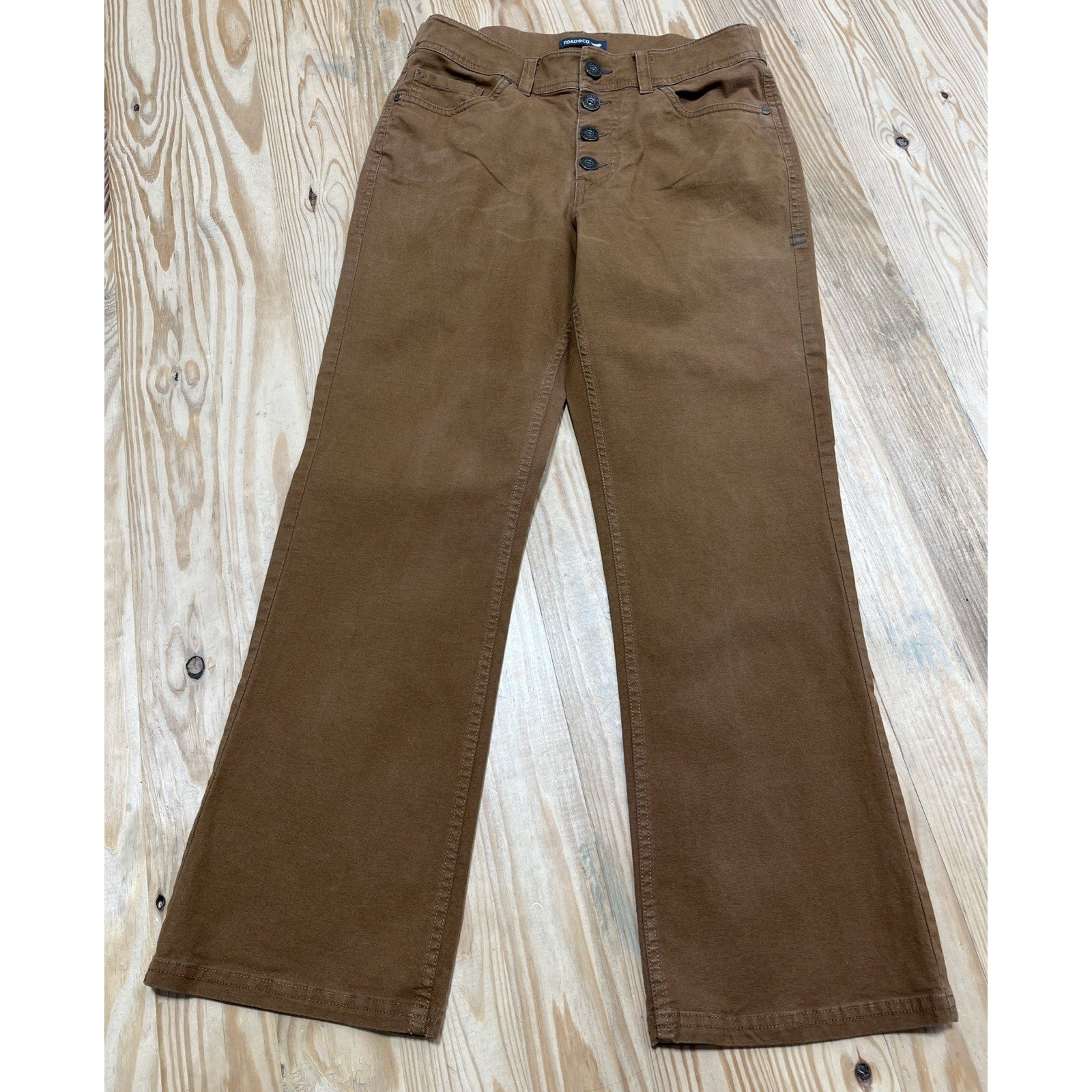 Toad & Co Kick Flare Crop Button Fly Pants Brown Size 8 28x26