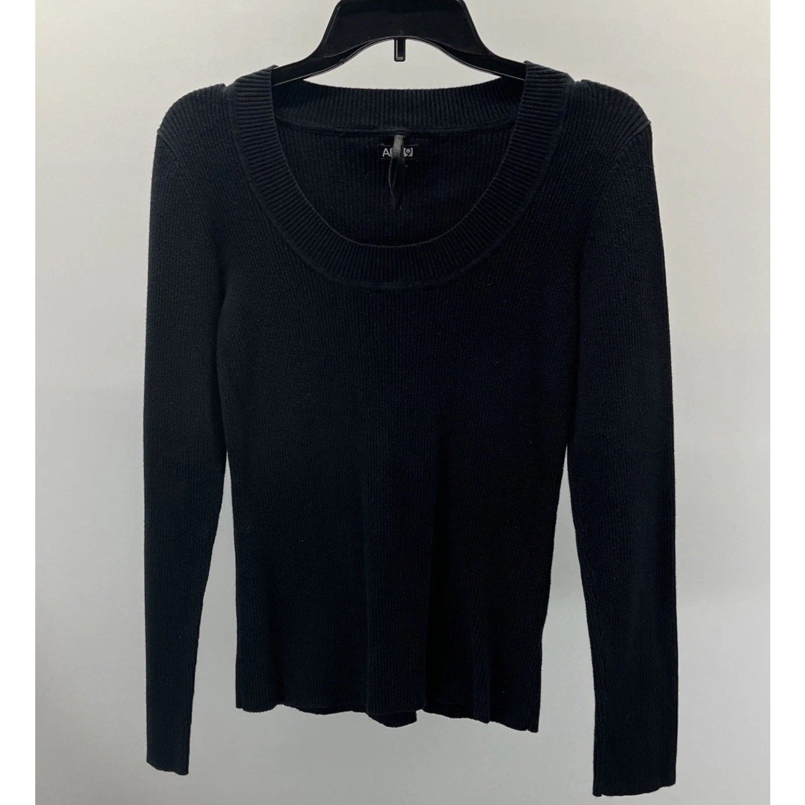 APT 9 SZ L Cotton/Nylon Black Ribbed U-Neck Sweater Thin Pullover