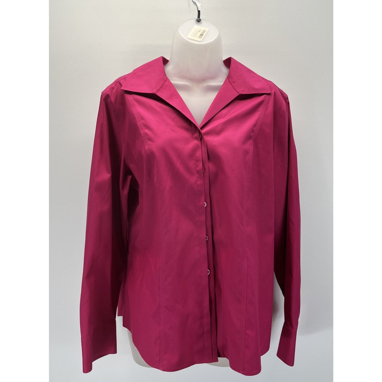Chico's Non-Iron Shirt Sz 2 Magenta Button Front Longsleeve