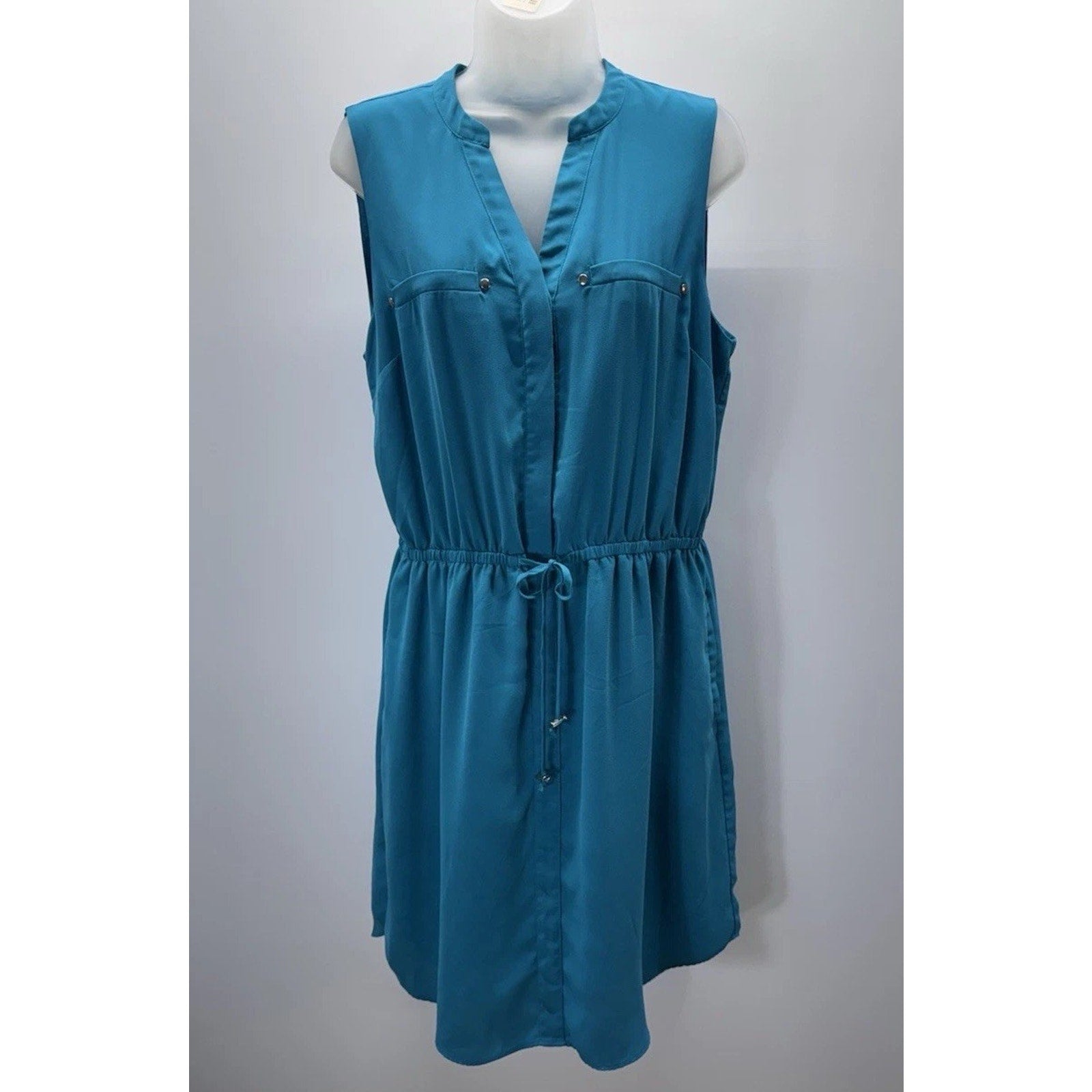 APT. 9 Cinch Waist Sleeveless Green Shirt Dress Sz Women’s L