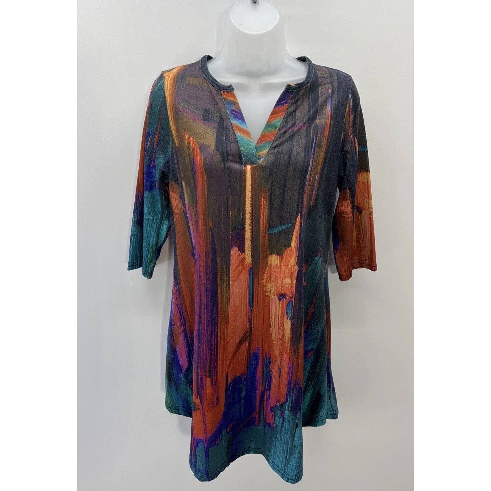 AZALEA BY FIRMANIA Tunic Top, M Multicolored, Pullover, V-Neck, Half Sleeve