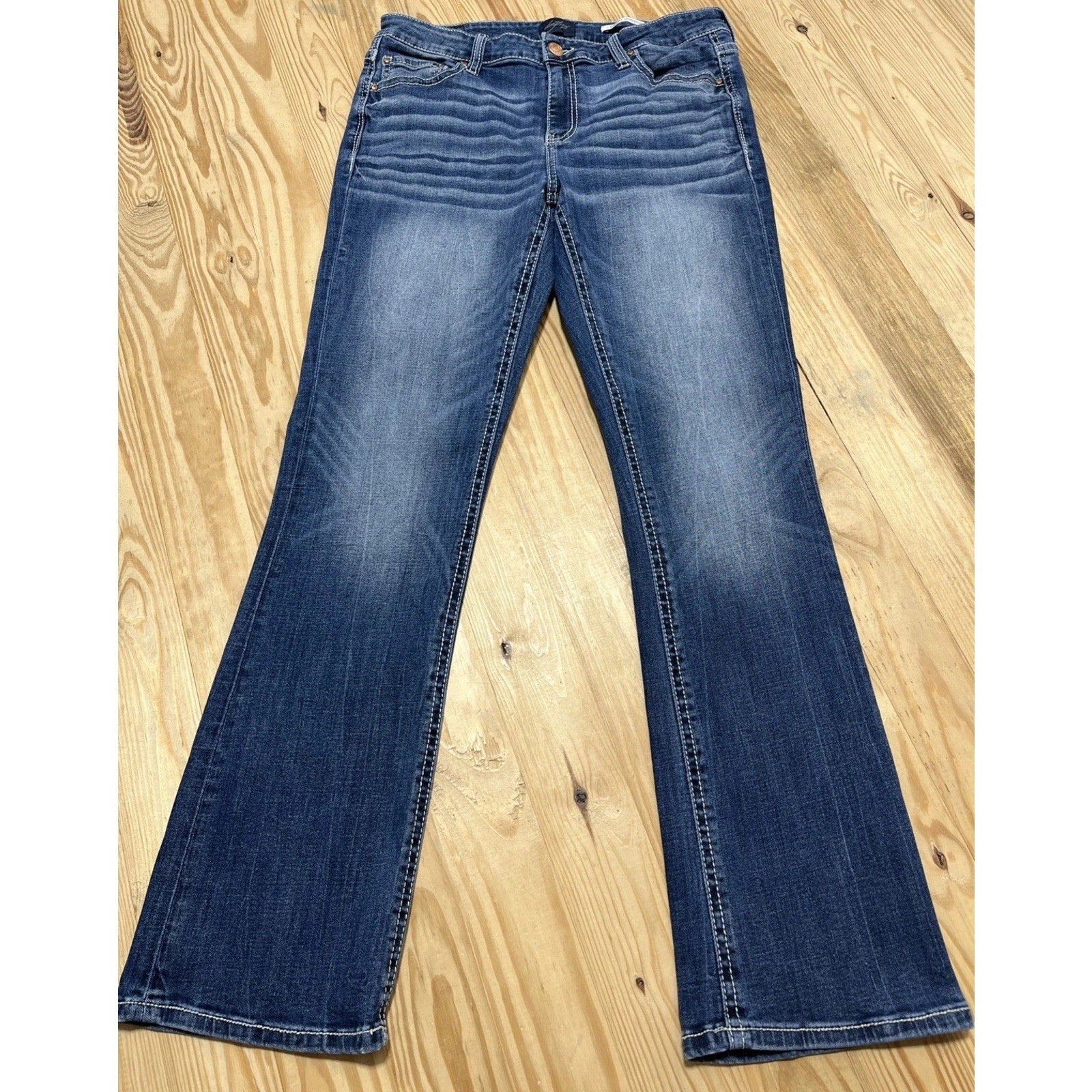 Daytrip Virgo Bootcut Jeans Womens 32 L Thick Stitch Flap Pocket Blue Denim
