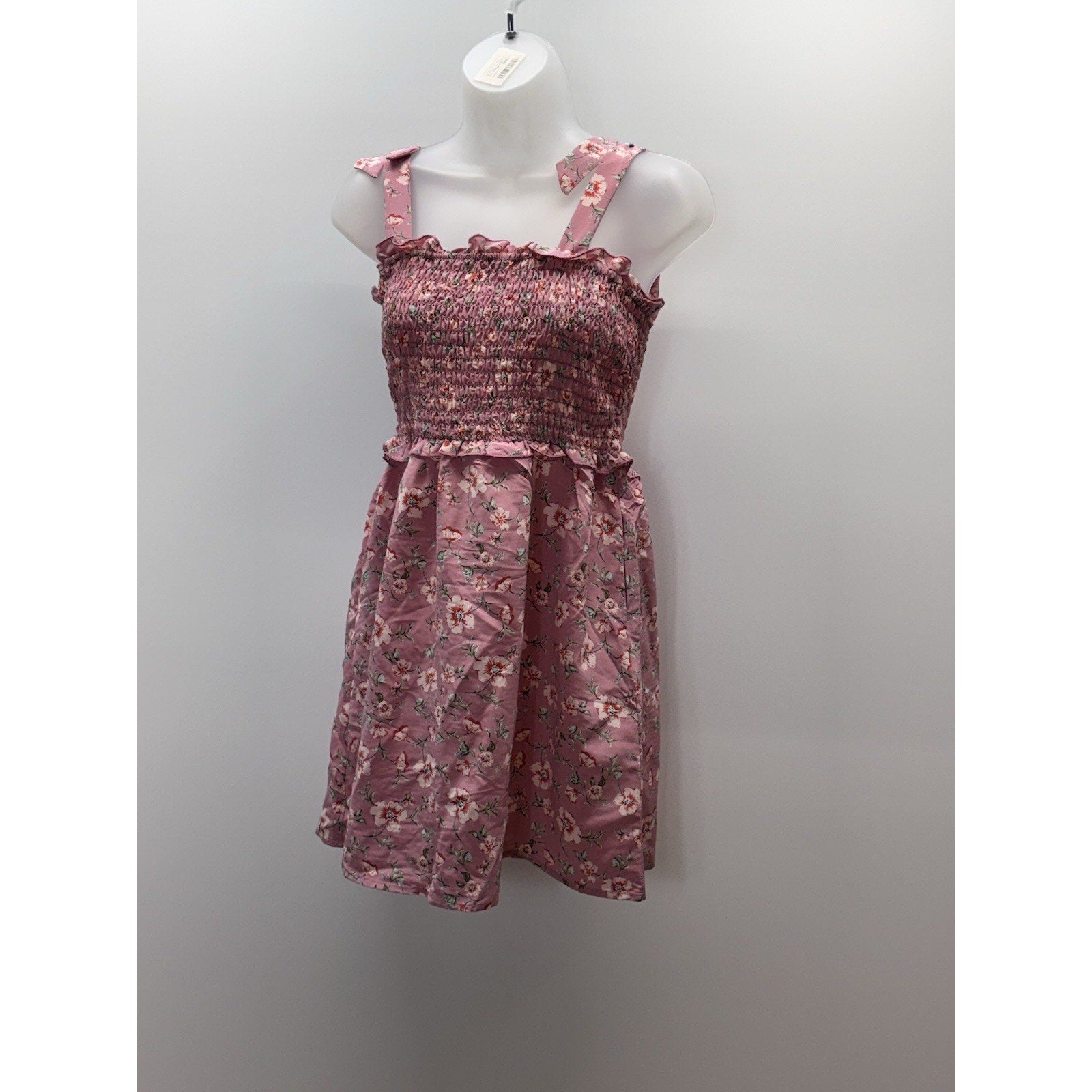 As U Wish Women’s Floral Pink Halter Bow Dress Size Medium Mini Pockets
