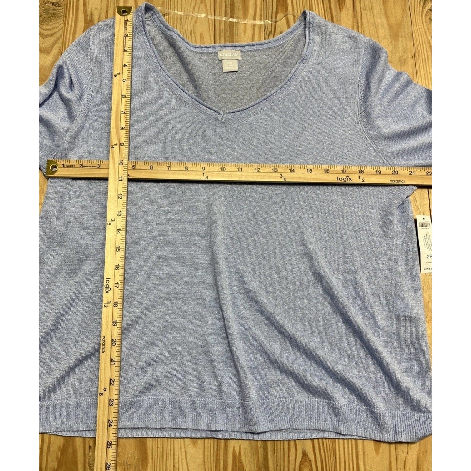 NWT Chicos Pullover Lightweight V Neck Linen Sweater Norwegian Blue Size 2P LP