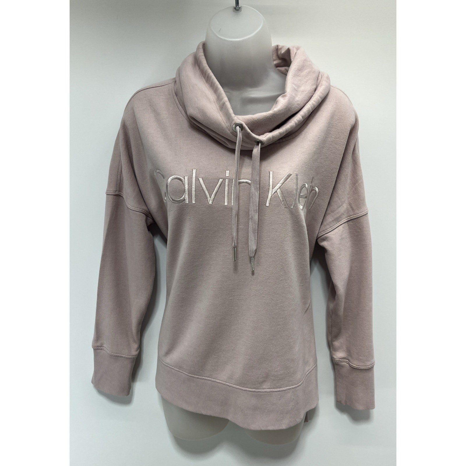 Calvin Klein Womens Medium Light Pink Sweatshirt Cowl Neck Drawstring Pullover