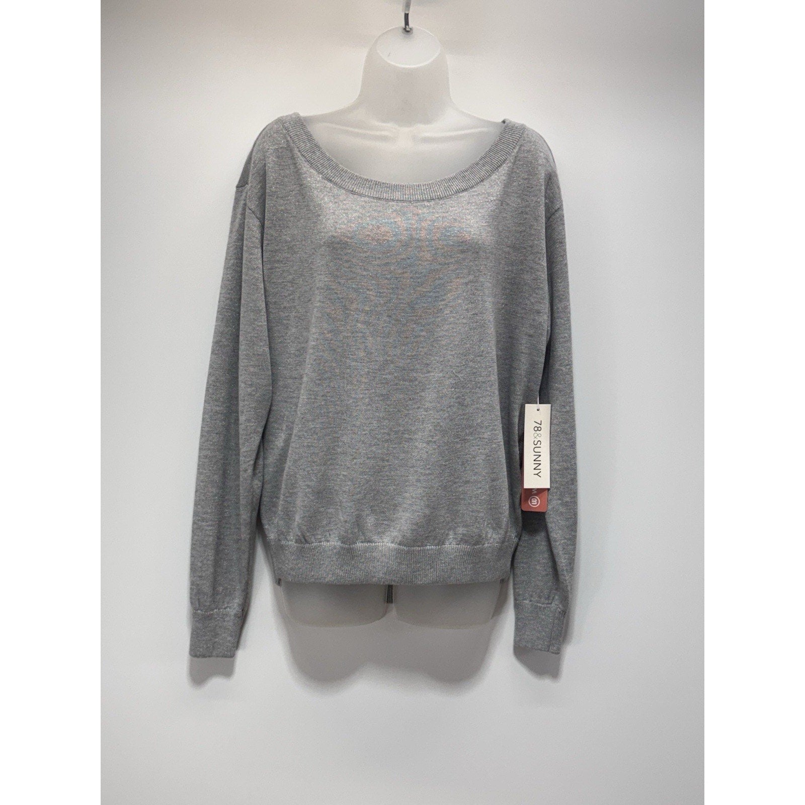 78 & Sunny Pacific One Shoulder Sweater Silver Bling Women’s Size M New