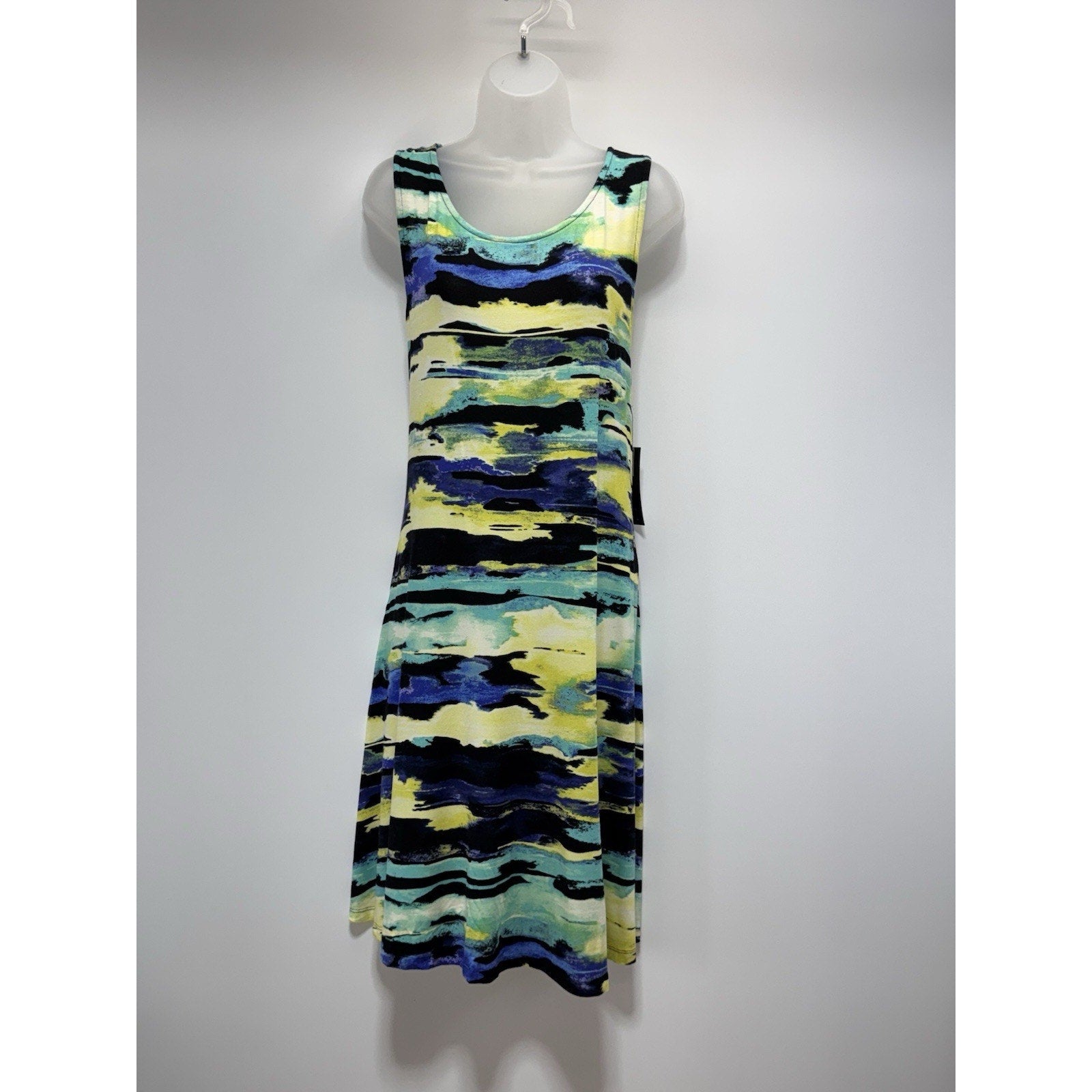 Apt. 9 Geometric Sleeveless Midi-Dress Black Purple Yellow Women’s Size 1X