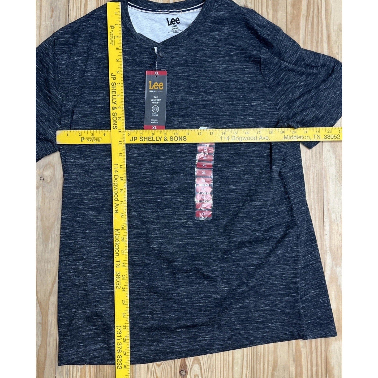 NWT LEE Premium Mens XL Black Comfort Henley T-Shirt