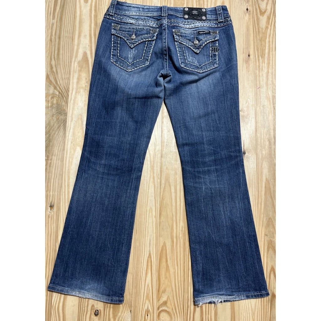 Miss Me Jeans size 29 Womens Boot Cut Mid Rise thick Stitch Flap Denim