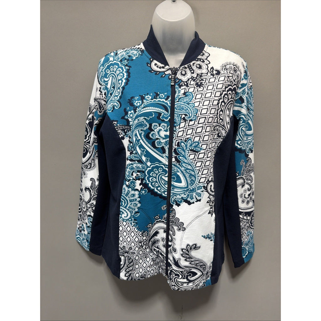 Susan Graver Weekend Jacket Women’s Multicolor Paisley Print Knit Full Zip