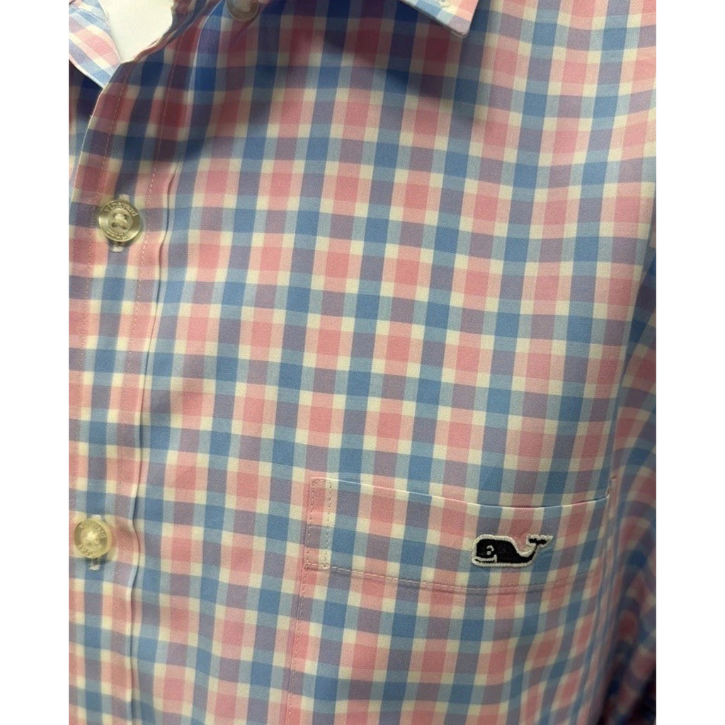 Vineyard Vines Plaid Slim Fit Tucker Shirt L Large Blue White Pink Button Up