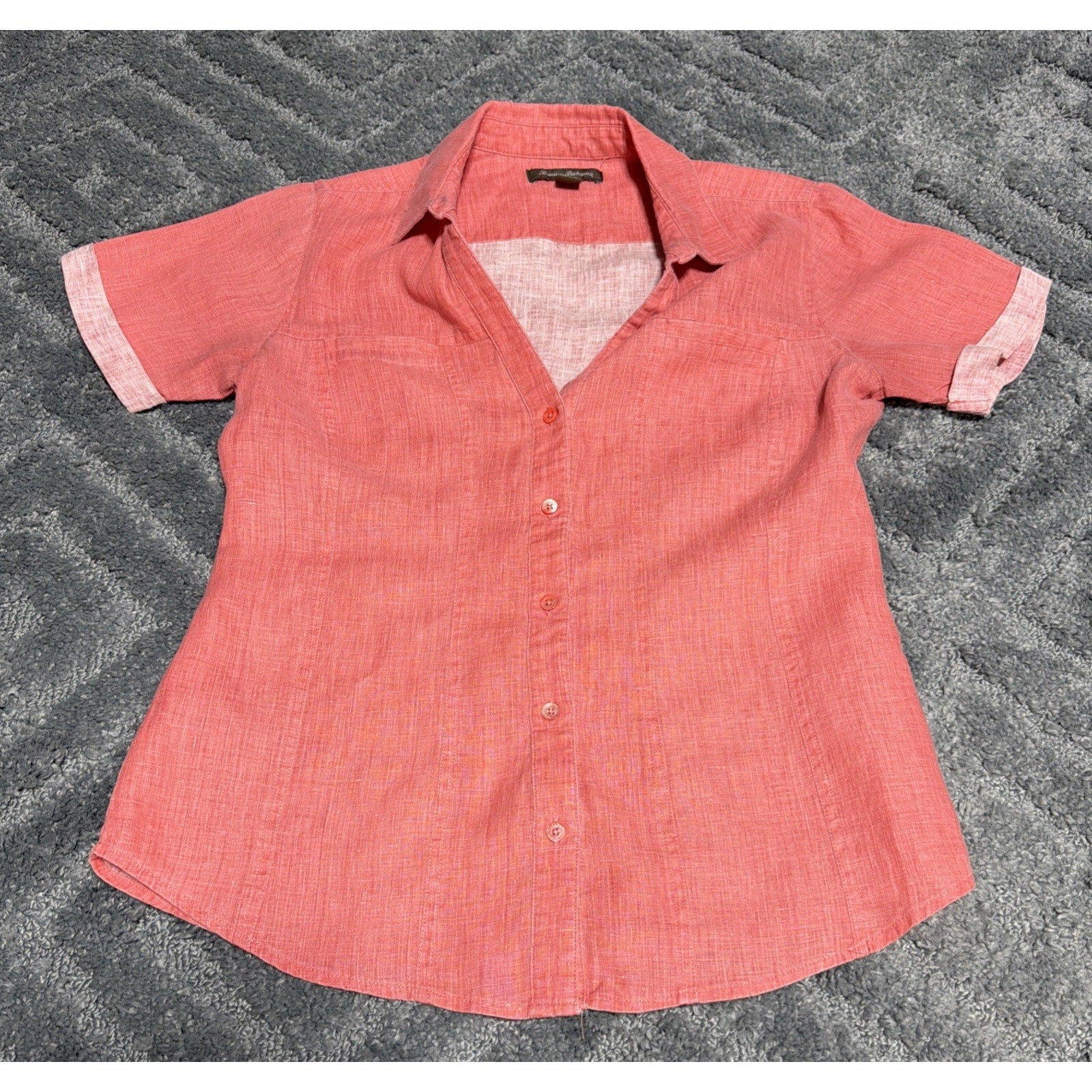Tommy Bahama Womens 100% Linen Shirt Button Coral Beach Resort Wear Casual Small