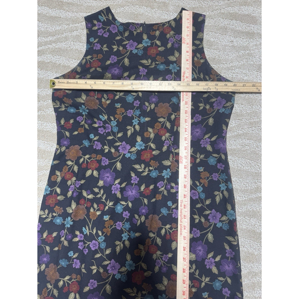 Vintage Sag Harbor Black & Jewel Tone Floral Print Y2K 90s Sleeveless Dress