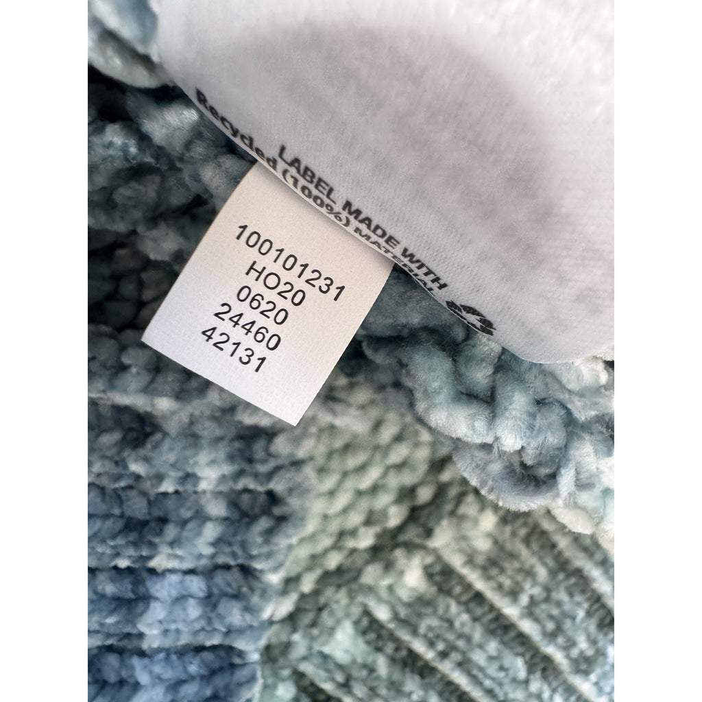 Style & Co Fuzzy Crew Sweater Womens Large Blue Green Striped Soft Plush Cozy
