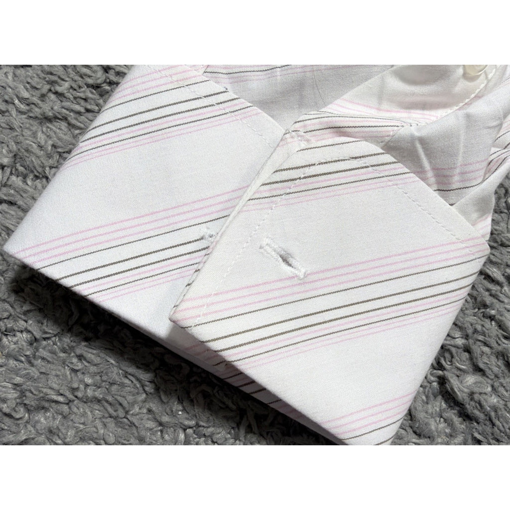 INSERCH Italy Designer Button Down White Pink Striped Size XL NWT