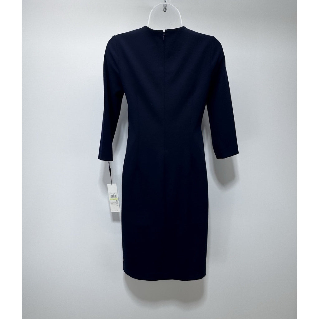 Calvin Klein Black Exposed Front Gold Tone Zipper Sheath Dress 3/4 sleeves 4P