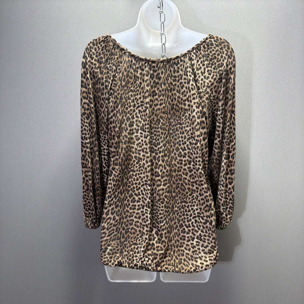 Michael Kors Women's Animal Print Pullover Blouse Long Sleeve Brown Size Small