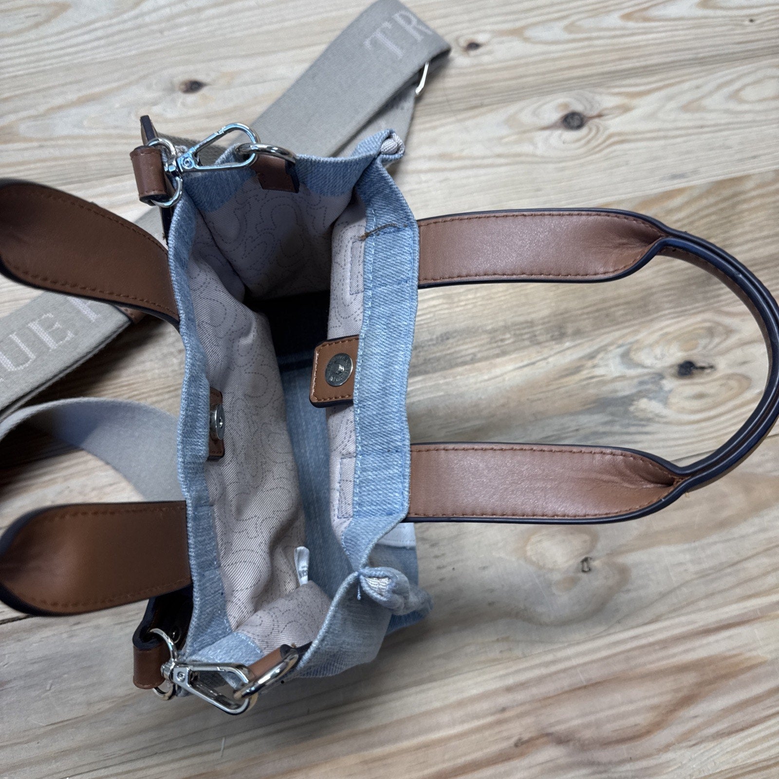 True Religion Small Crossbody, Logo Tote Leather Strap And Denim Body Canvas
