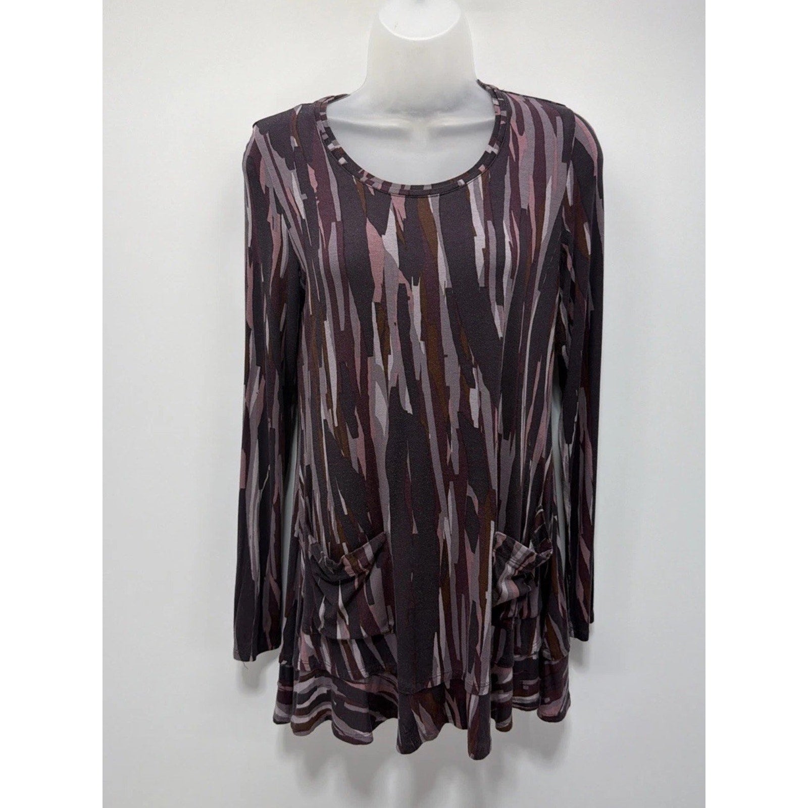 LOGO by Lori Goldstein Long sleeve Slouchy Abstract Rayon Blend Tunic Blouse XXS