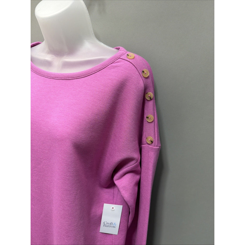 Croft Barrow Oversized Terry Sleeve Detail Top Woman's L Light Solid Purple New