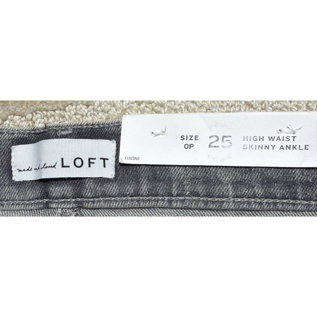 New LOFT High Waist Skinny Ankle Raw Hem Jeans Grey Stretch Sz O Petite 25x26