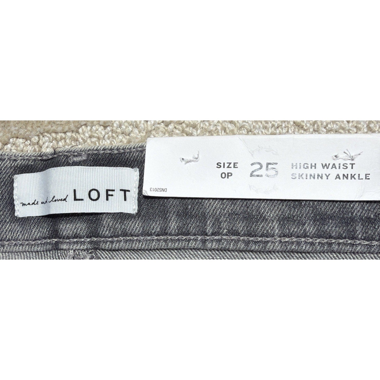 New LOFT High Waist Skinny Ankle Raw Hem Jeans Grey Stretch Sz O Petite 25x26