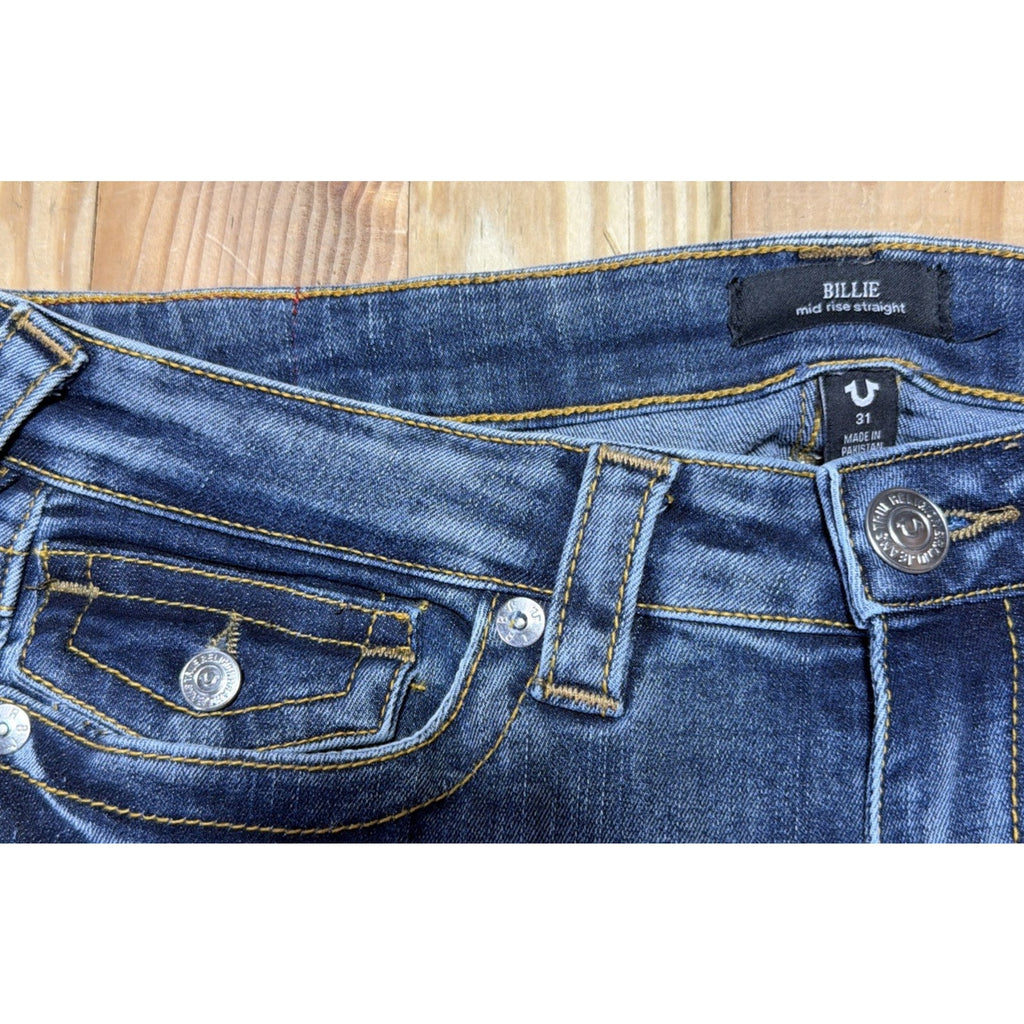 True Religion Jeans women size 31x33 Billie Mid Rise Straight Flap Pocket