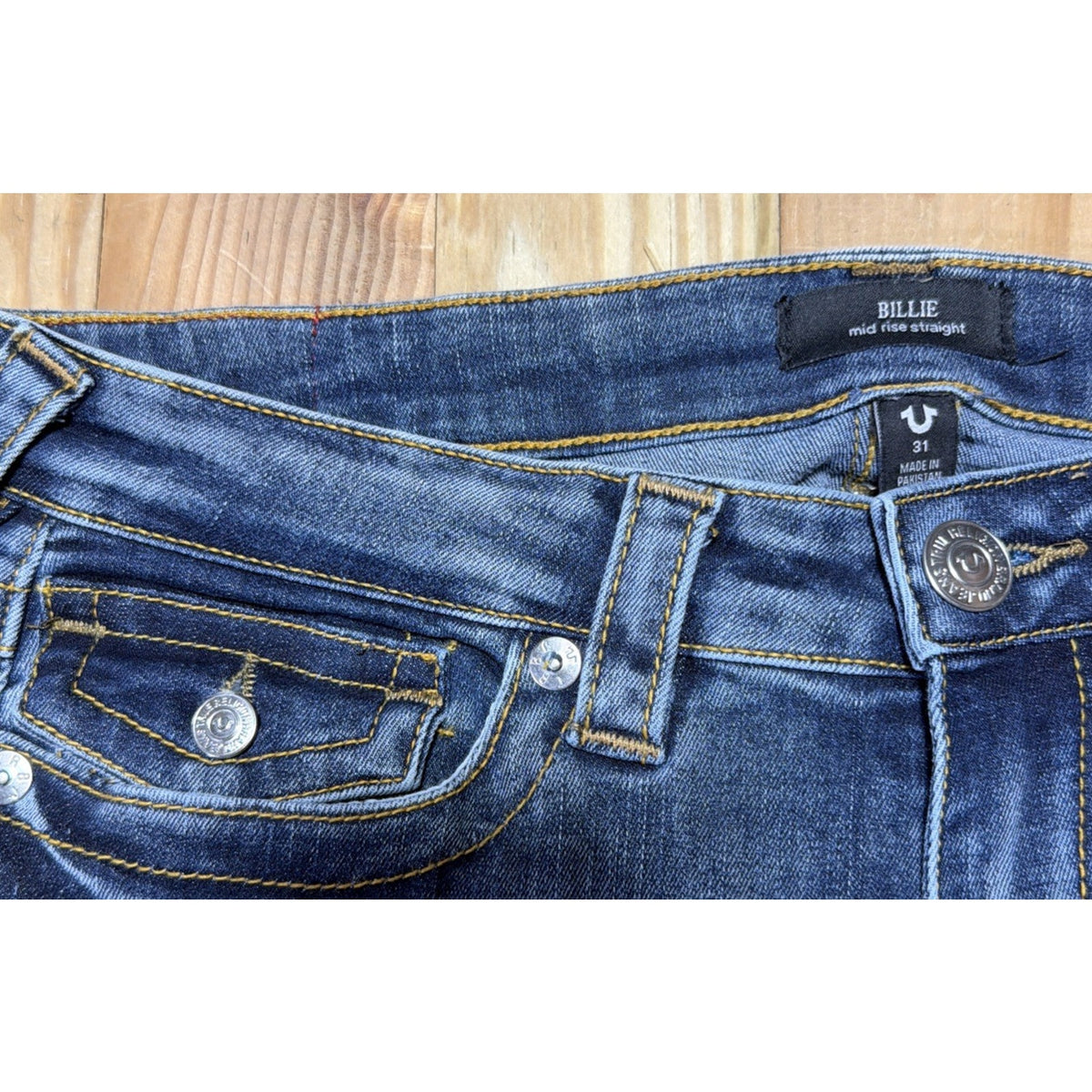 True Religion Jeans women size 31x33 Billie Mid Rise Straight Flap Pocket