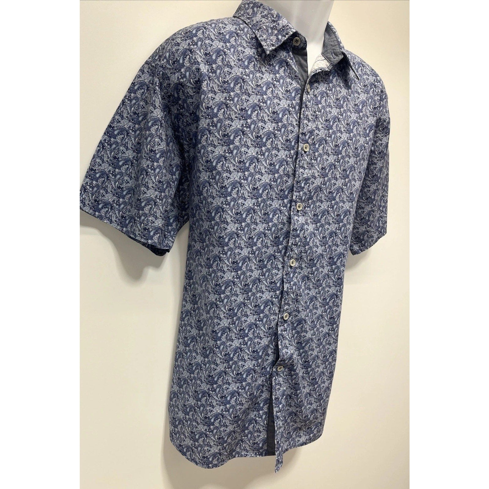 Cremieux Premium Denim Shirt Mens XXL Blue White Paisley Floral Cotton Button-Up