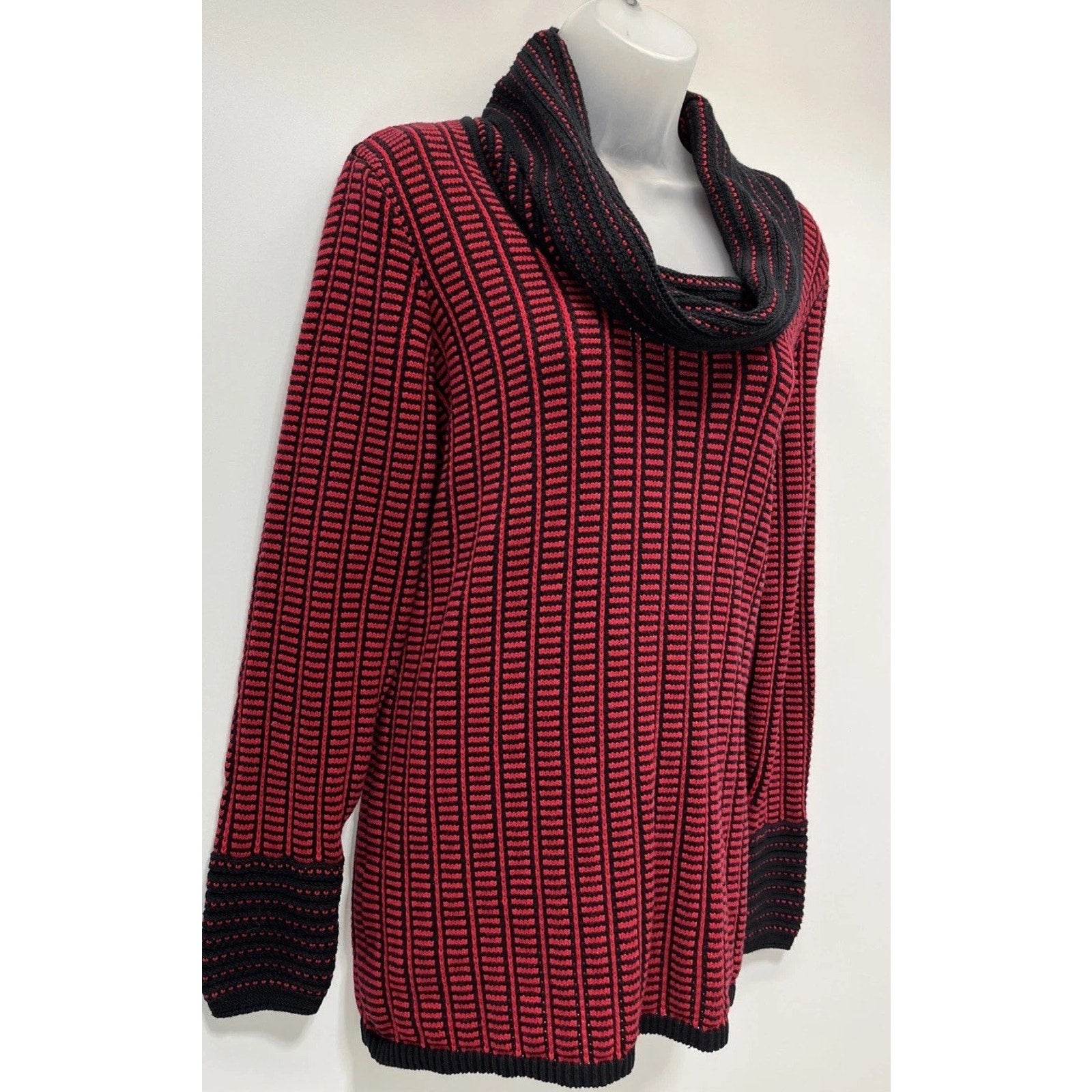 Calvin Klein Red & Black Cowl Neck Pullover Sweater Cotton Women’s M Preowned