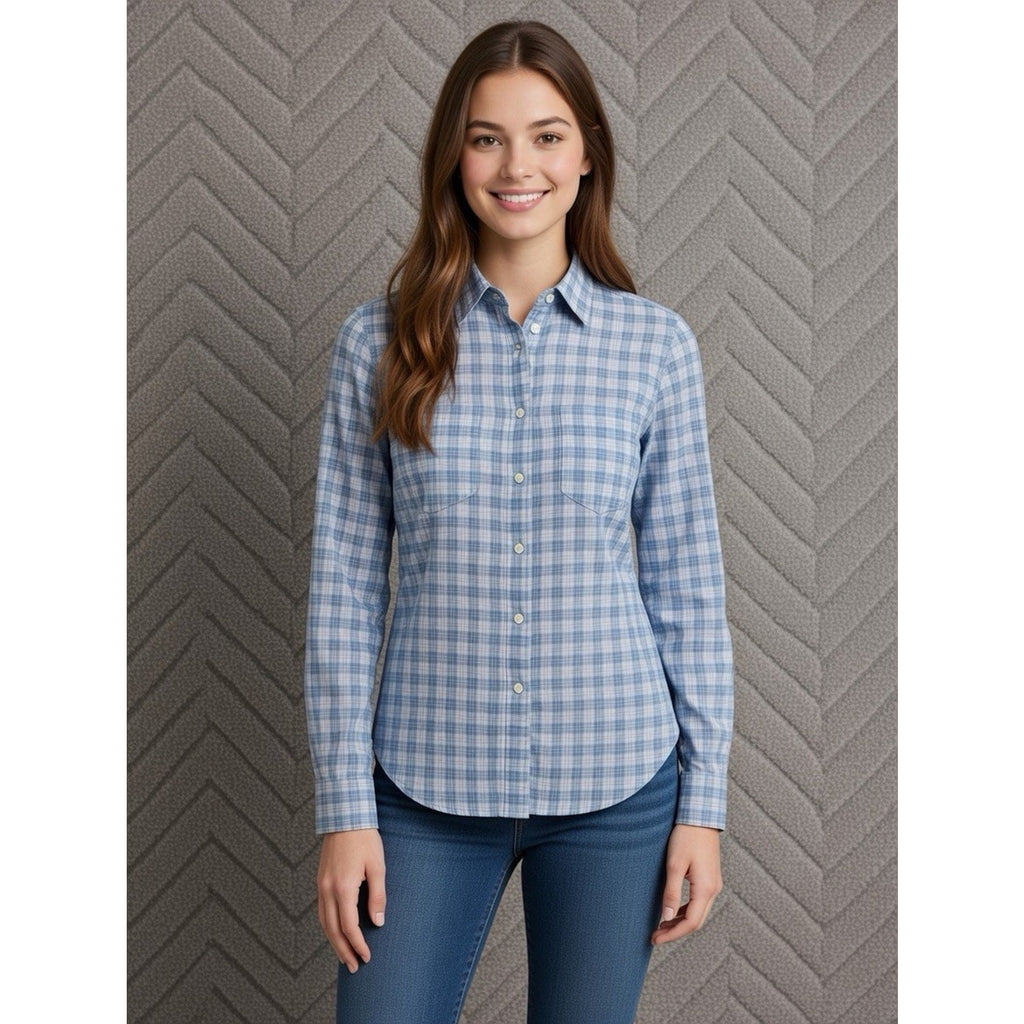 Faherty Women's Blue Plaid Long Sleeve Button Up Shirt Size S Western Cowgirl