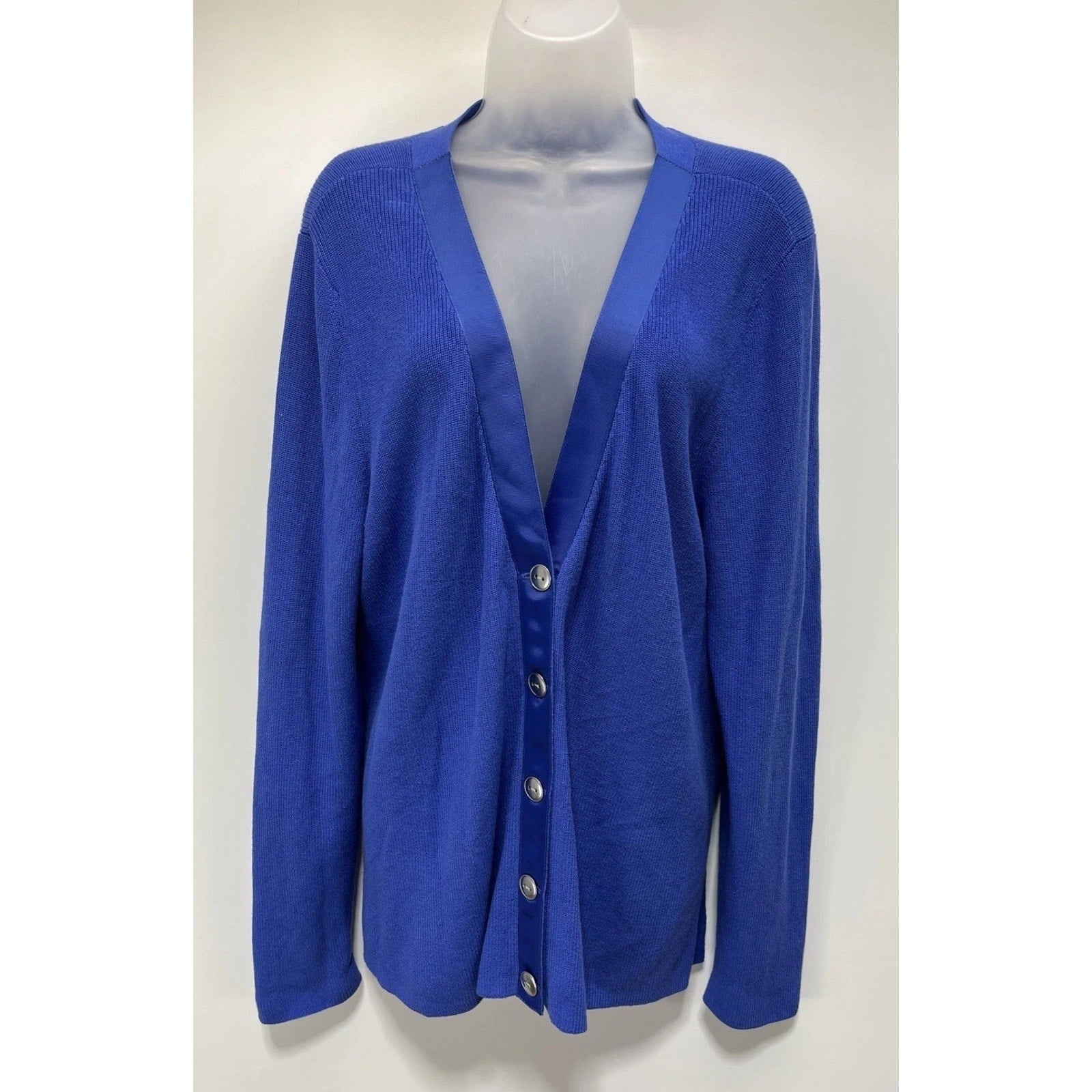 Talbots Plus Royal Blue V neck Button Front Cardigan LS Size XL