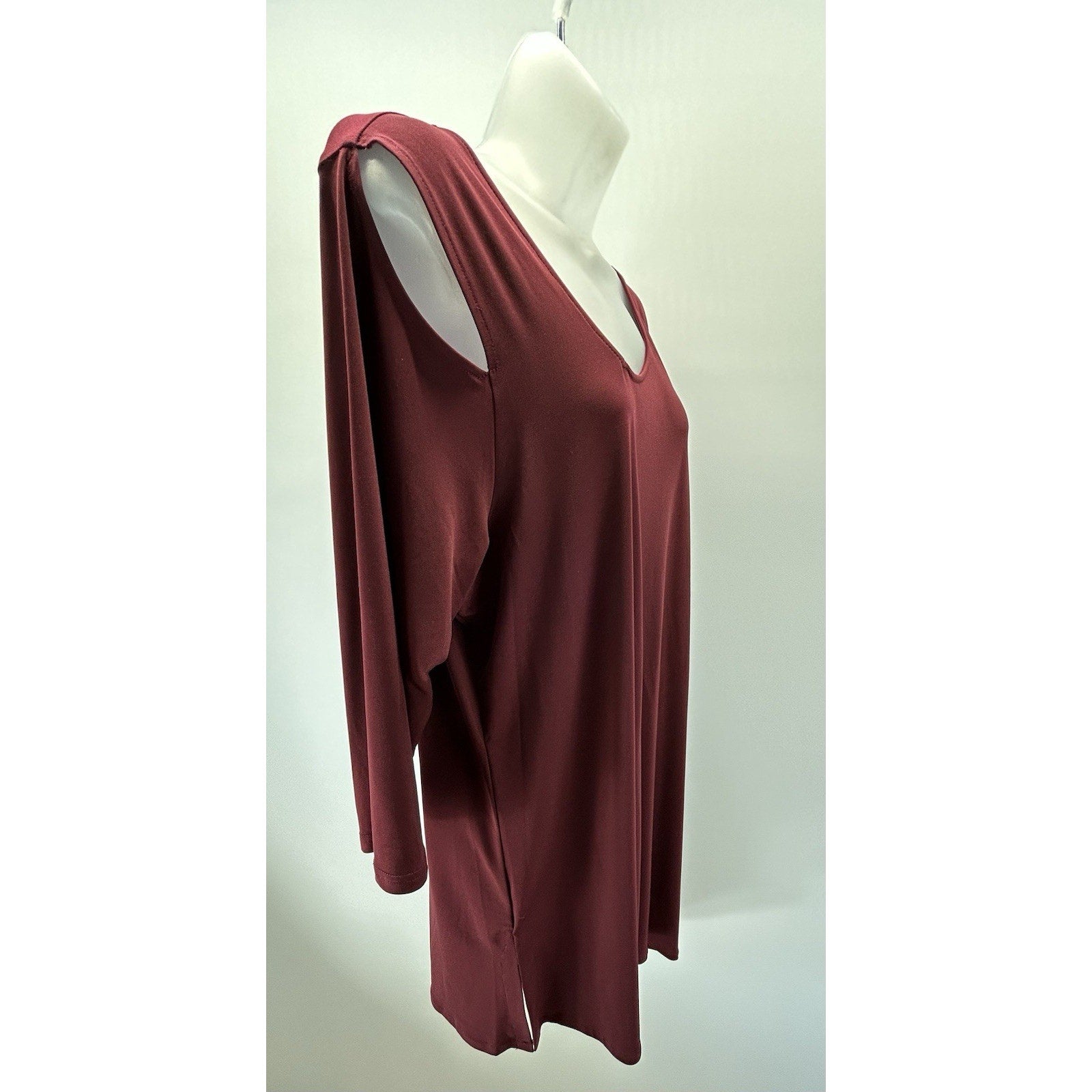 ALFANI SZ 2X Burgundy Split Sleeves Off Shoulder Sheath Midi Dress LAYERED.
