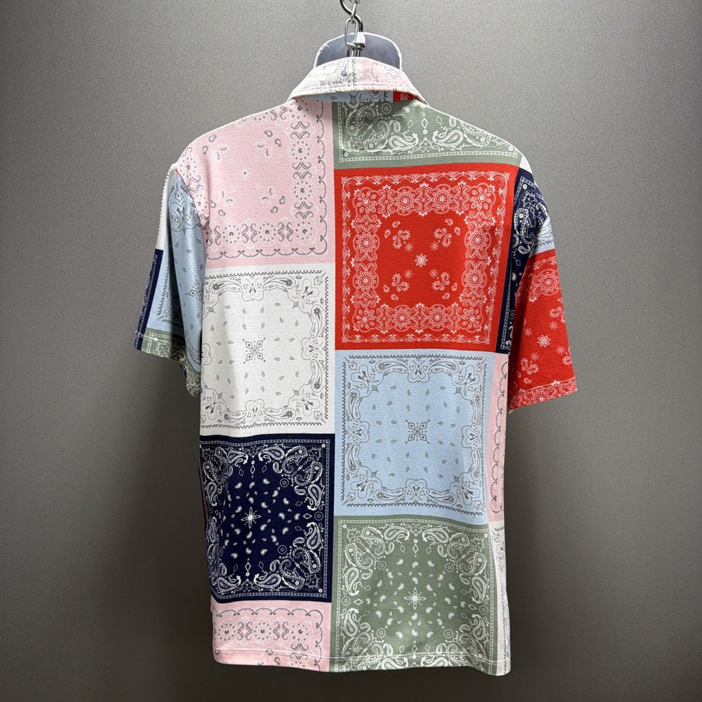 Brooklyn Standard Patchwork Paisley Bandana Mens Short Sleeve Shirt Button Up L