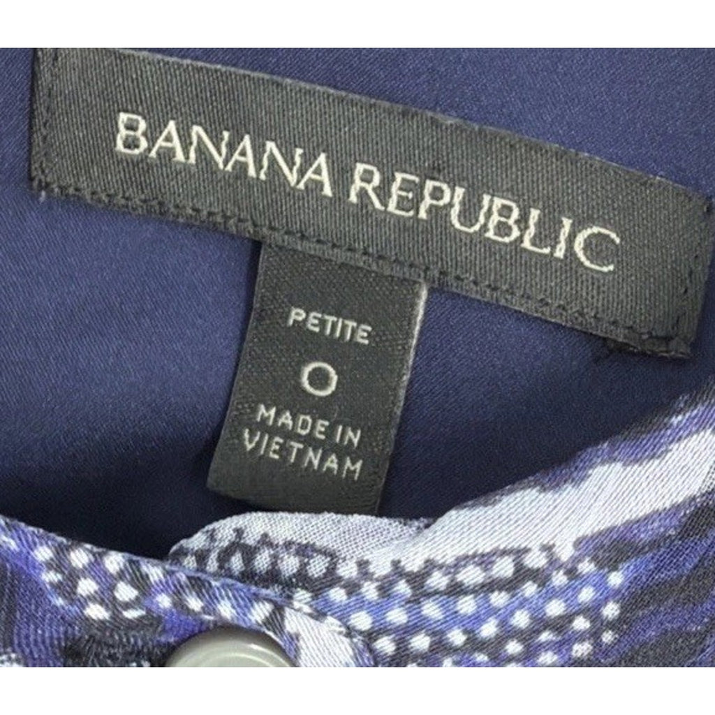 Banana Republic Ruffle Neck Lined Shirtdress Sleeveless Women 0 Petite Navy