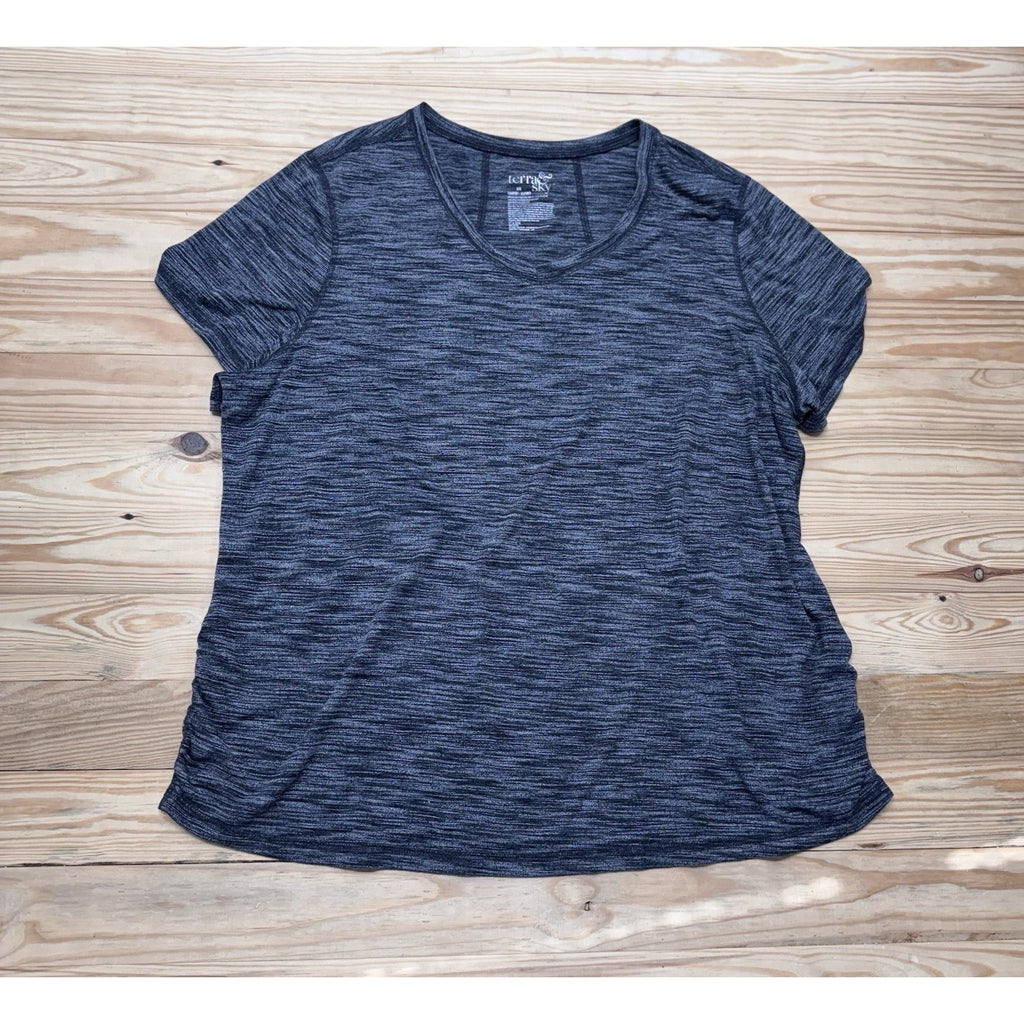 Terra & Sky Gray Athletic Knit Top Short Sleeve Women’s Plus 2X (20W-22W)