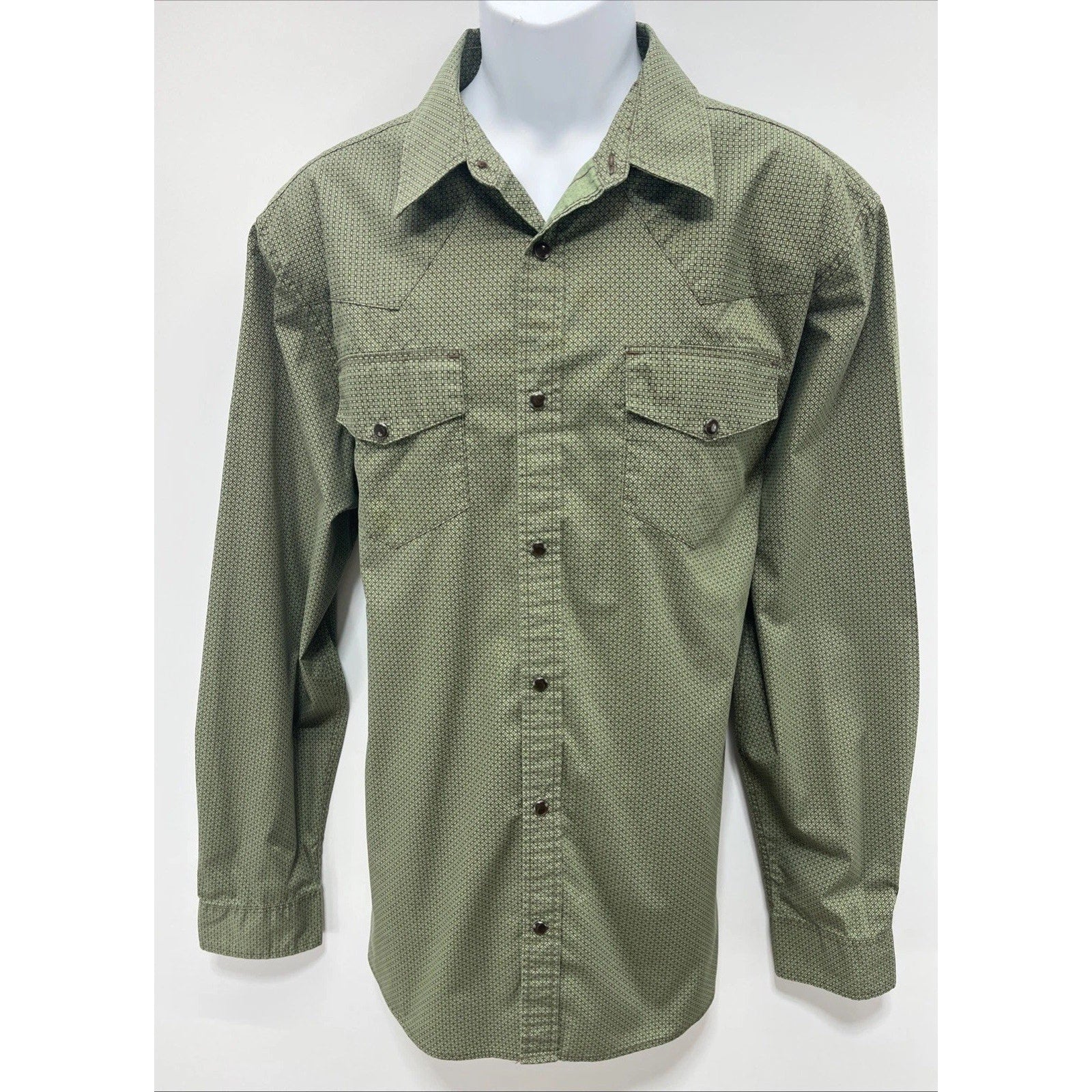 Gibson Men's Pearl Snap Western Shirt XL Long Sleeve All Over Pattern Green