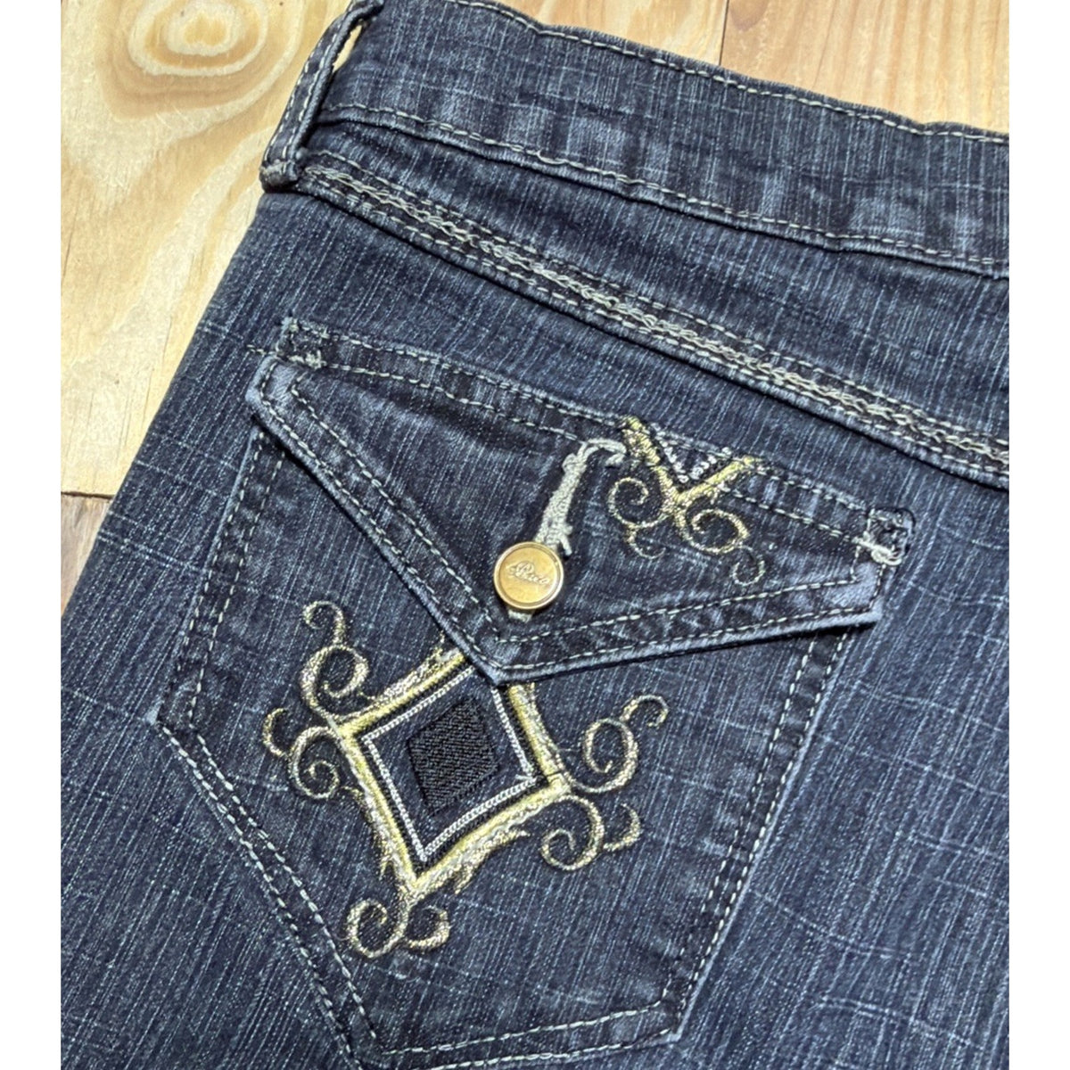 Vtg 90s Y2K Paco International Embroidered Spell Out Jeans Skater Straight Sz 15
