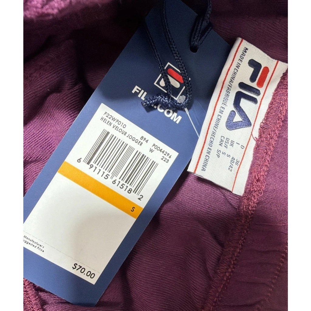 Fila Women’s Helen Velour Joggers Grape Wine Size Small NWT