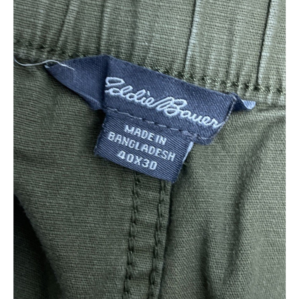 Eddie Bauer Men's Green Chino Pants 40x30 Cotton Blend Slim Solid Zip