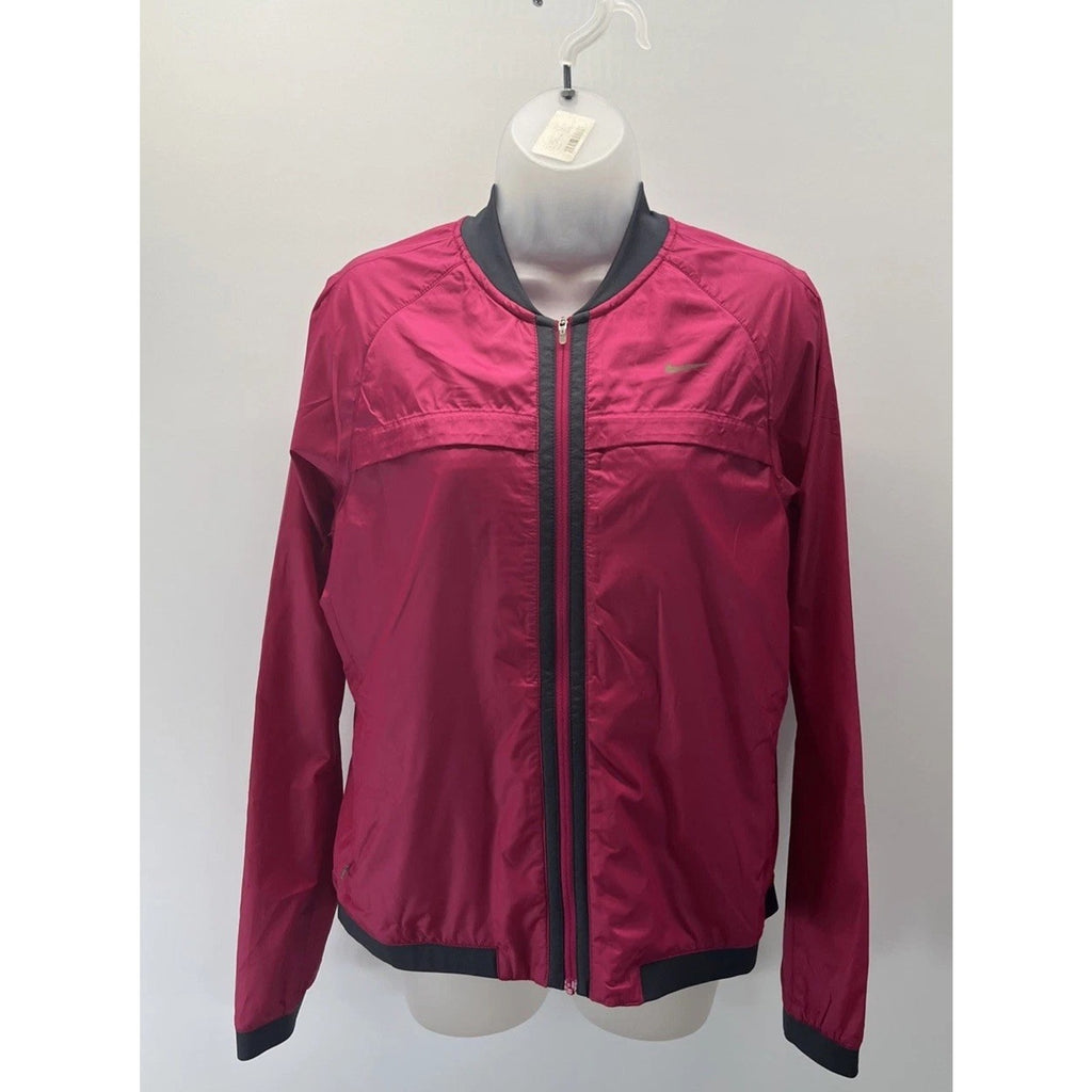 Nike Dri-FIT Womens L Pink Running Jacket Full Zip Reflective Lightweight 520336