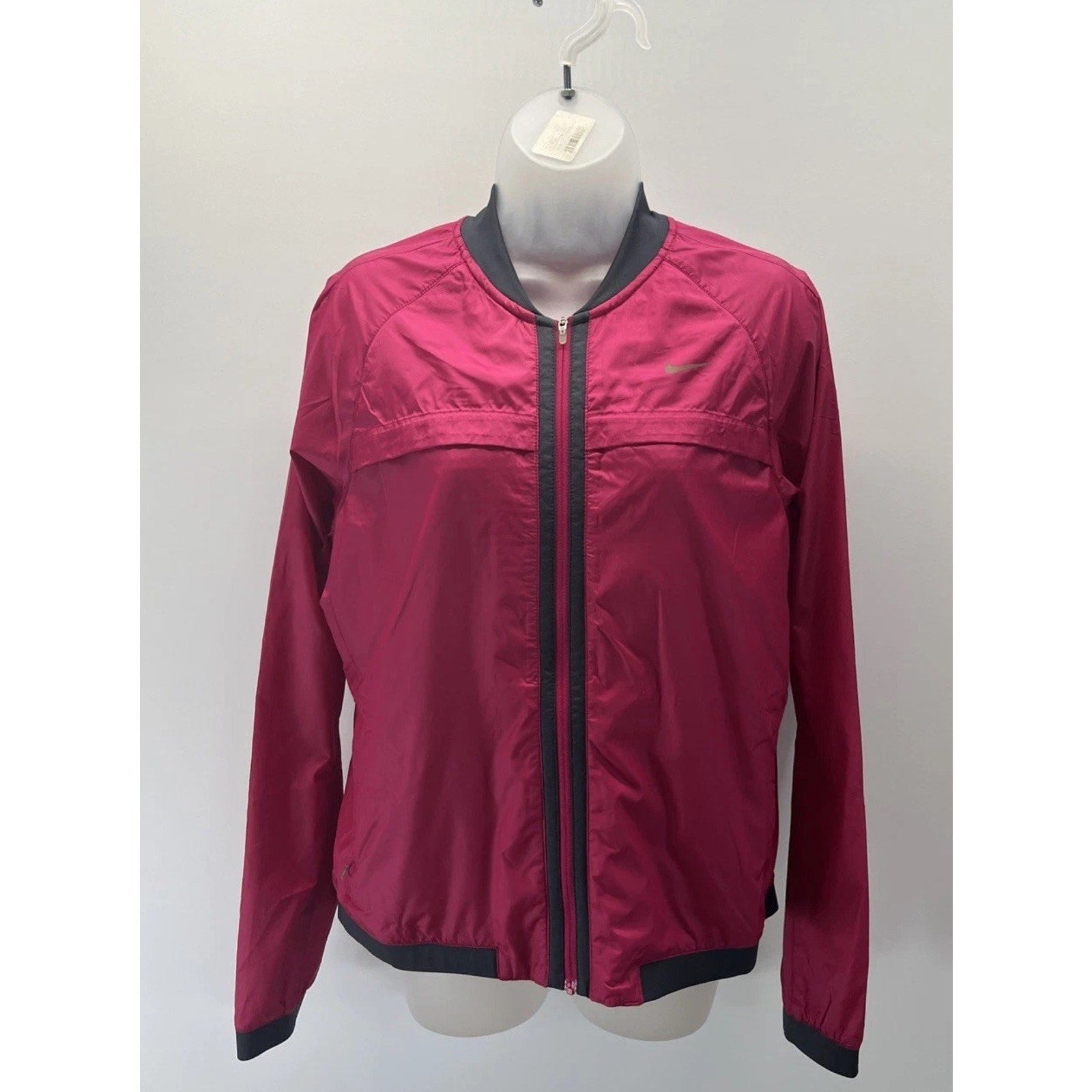 Nike Dri-FIT Womens L Pink Running Jacket Full Zip Reflective Lightweight 520336