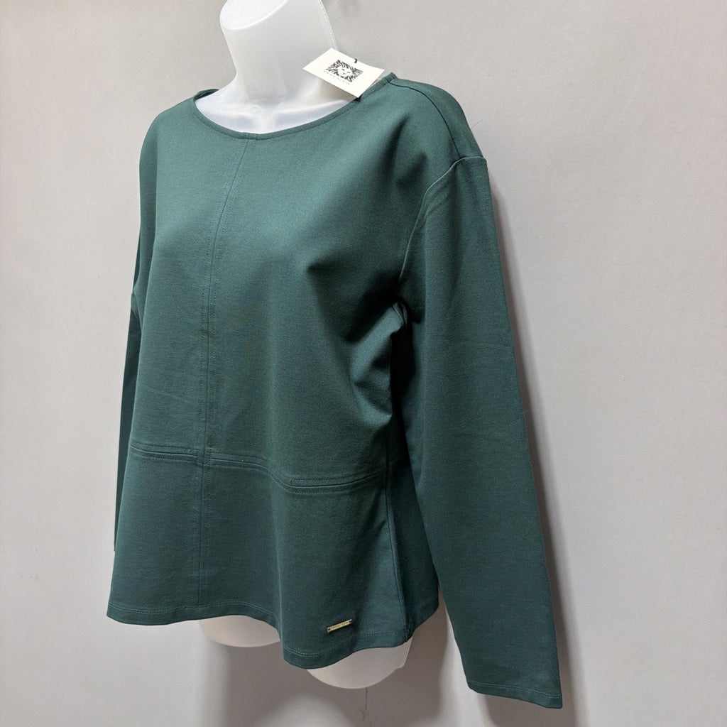 Anne Klein Womens L Green Knit Top NWT Boat Neck Long Sleeve Stretch Blouse