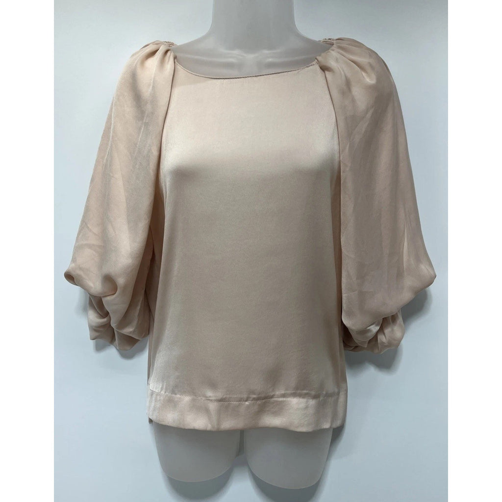 Women’s Umgee Sandstorm Satin Short Sleeve Lined Balloon Sleeve Blouse, Medium
