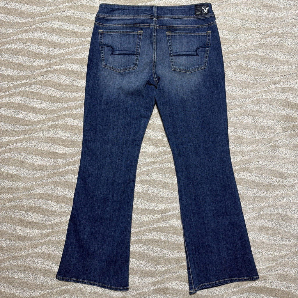 American Eagle Women's Kick Boot Super Stretch Jeans Dark Wash Size 12 S Flare