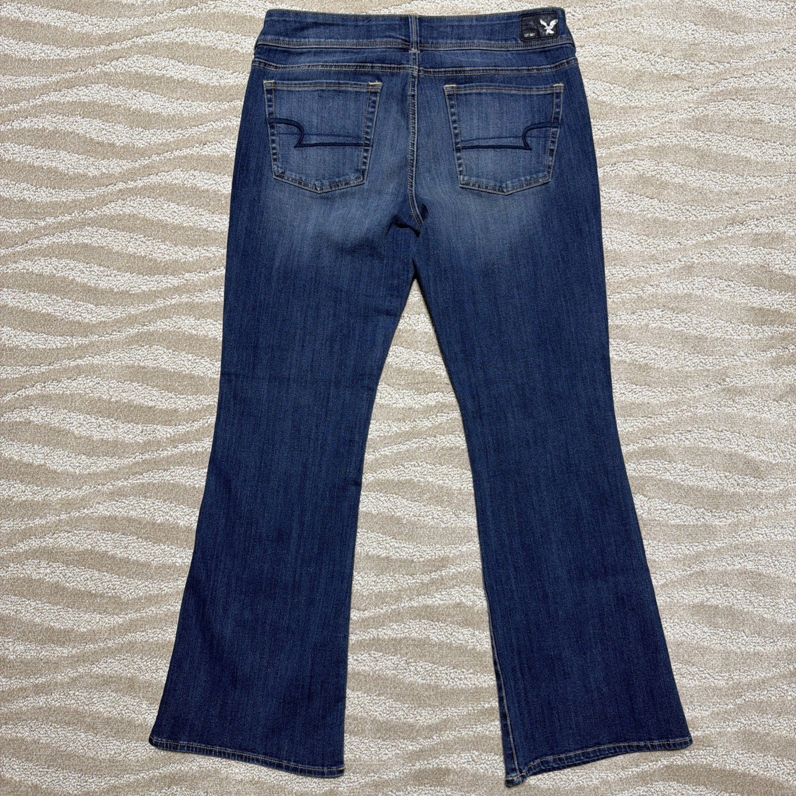 American Eagle Women's Kick Boot Super Stretch Jeans Dark Wash Size 12 S Flare